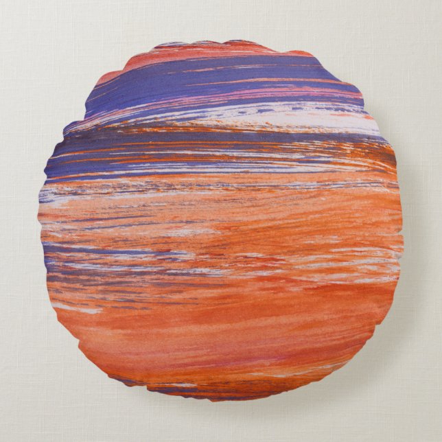 Waterverf Abstract: Oranje Blauwe Mengsel Rond Kussen (Voorkant)