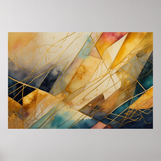 Waterverf Abstract organisch geometrisch goud Poster (Voorkant)