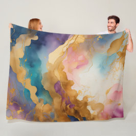 Waterverf Abstract Organisch Schilderend Goud Fleece Deken
