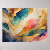 Waterverf Abstract Organisch Schilderijgoud 4:3 Poster (Voorkant)