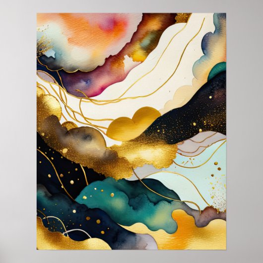 Waterverf Abstract Organisch Schilderijgoud 4:5 Poster (Voorkant)