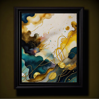 Waterverf Abstract Organisch Schilderijgoud 4:5 Poster