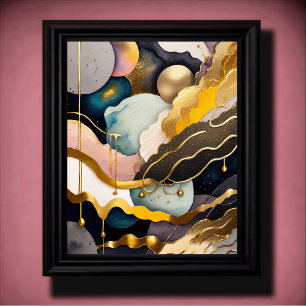 Waterverf Abstract Organisch Schilderijgoud 4:5 Poster