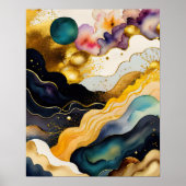 Waterverf Abstract Organisch Schilderijgoud 4:5 Poster (Voorkant)