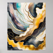 Waterverf Abstract Organisch Schilderijgoud 4:5 Poster (Voorkant)