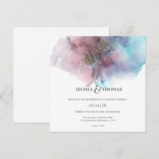 Waterverf Abstract | Paint Splash Wedding Kaart (Voorkant / Achterkant)