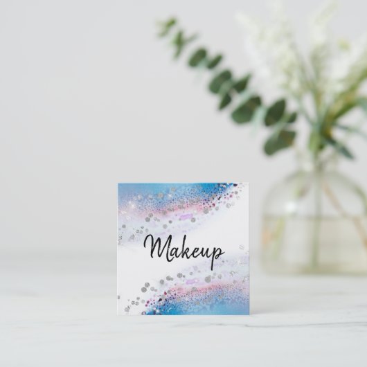 *~* Waterverf Abstract pastel Glitter Blue Vierkante Visitekaartje (Staand voorkant)