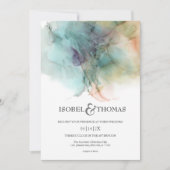 Waterverf Abstract peach & Green Wedding Kaart (Voorkant)