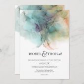 Waterverf Abstract peach & Green Wedding Kaart (Voorkant / Achterkant)