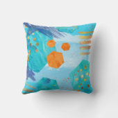 Waterverf Abstract Pillow Blue, oranje, goud Kussen (Achterkant)