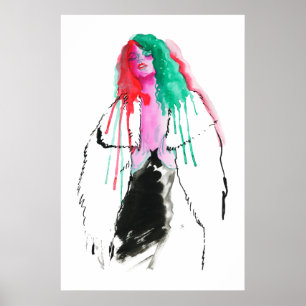 Waterverf abstract portret van jonge vrouwen, poster