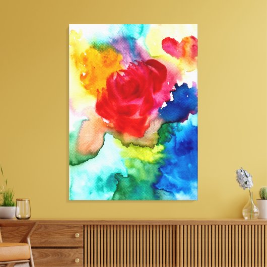 Waterverf abstract roos bloemendoek print (Insitu (Woonkamer))