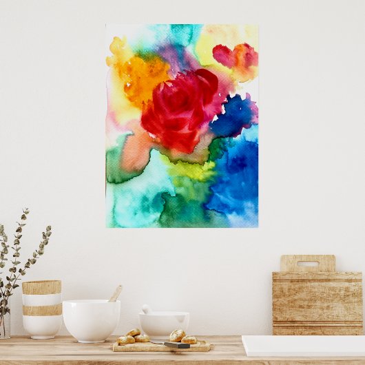 Waterverf abstract roos kleurrijk poster (Keuken)