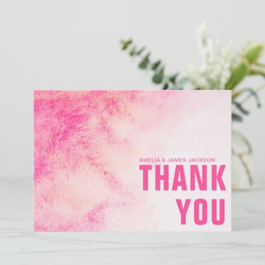 Waterverf Abstract roze bruiloft dank u kaarten (Staand voorkant)