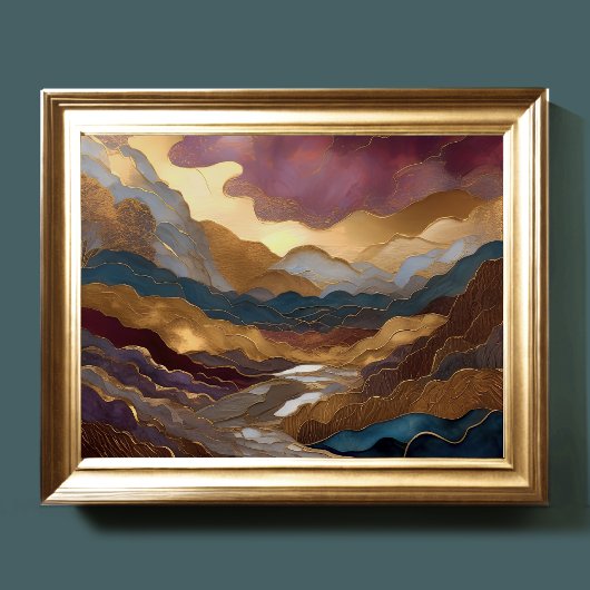 Waterverf Abstract Schilderen Goud Paarse Blauw II Poster