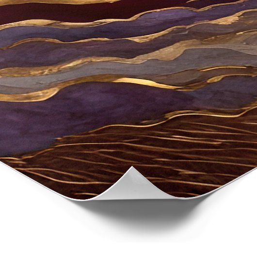 Waterverf Abstract Schilderen Goud Paarse Blauw II Poster (Hoek)