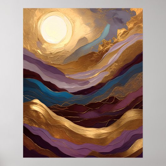 Waterverf Abstract Schilderen Goud Paarse Blauw Poster (Voorkant)