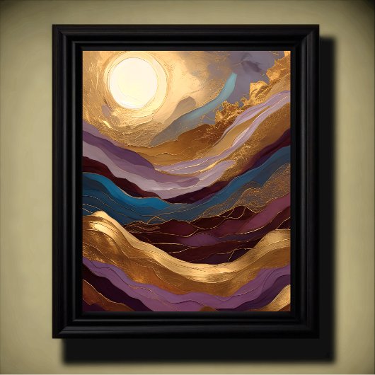 Waterverf Abstract Schilderen Goud Paarse Blauw Poster