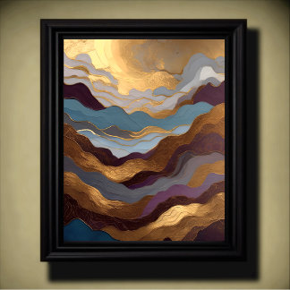 Waterverf Abstract Schilderen Goud Paarse Blauw Poster