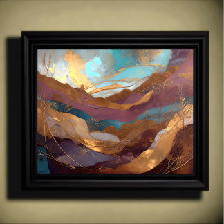 Waterverf Abstract Schilderen Goud Paarse Blauw Poster