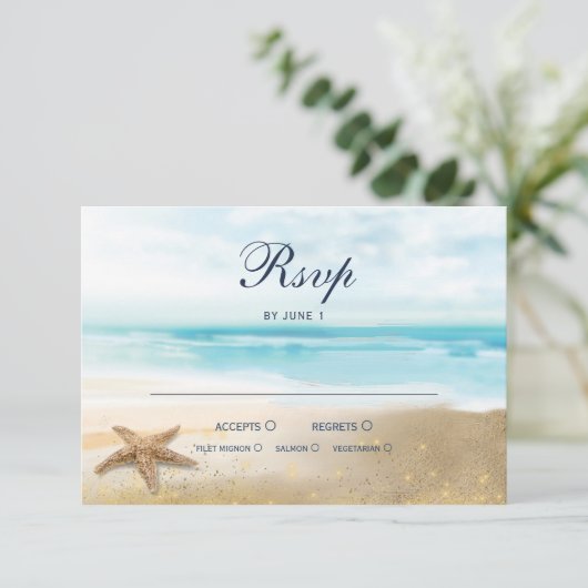 Waterverf Abstract strand staarvis bruiloft RSVP (Staand voorkant)