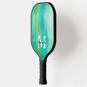 waterverf abstract turquoise en blauw monogram pickleball paddle (Links)
