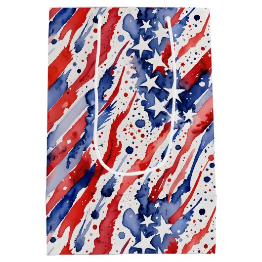 Waterverf Abstract USA Amerikaanse Vlag Spatten Medium Cadeauzakje (Achterkant)