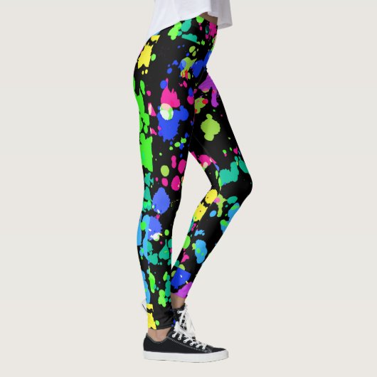 Waterverf, Abstract, Verf Splatter, Faux Neon Leggings (Rechts)