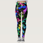 Waterverf, Abstract, Verf Splatter, Faux Neon Leggings (Voorkant)