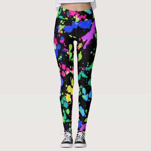 Waterverf, Abstract, Verf Splatter, Faux Neon Leggings (Voorkant)