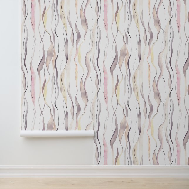 Waterverf Abstract Verticaal Golflijnpatroon Behang (Applicatie)