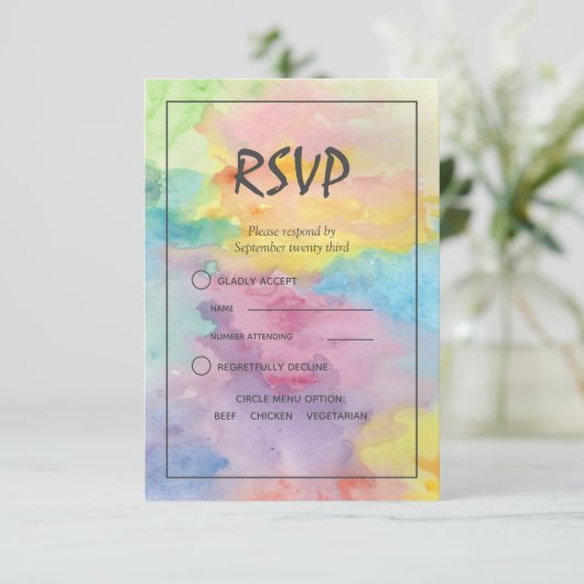 Waterverf Abstract Whimsical Colorful Fun RSVP Kaartje (Staand voorkant)