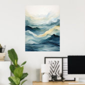 Waterverf abstract, Zee, golven, lijnen Poster (Thuiskantoor)