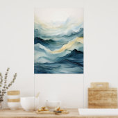 Waterverf abstract, Zee, golven, lijnen Poster (Keuken)