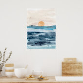Waterverf abstract zee landschap Moderne kunstocea Poster (Keuken)