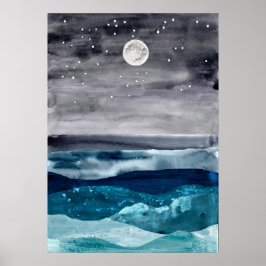 Waterverf abstract zee landschap Moderne kunstocea Poster