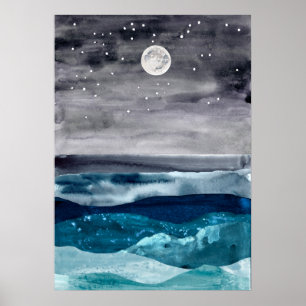 Waterverf abstract zee landschap Moderne kunstocea Poster