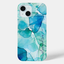 Waterverf Abstract Zeeen glas met naam iPhone 15 Case