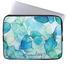 Waterverf Abstract Zeeen glas met naam Laptop Sleeve
