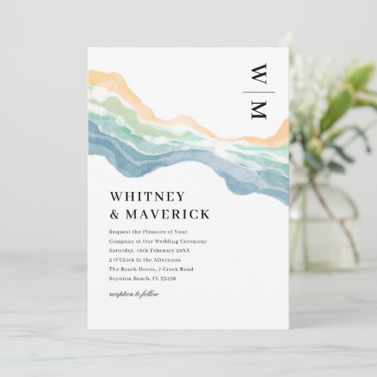 Waterverf Abstracte Beach Foto Weddenschap Kaart (Staand voorkant)