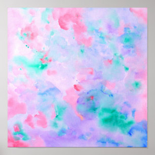 Waterverf Abstracte blauwe afdrukken Poster