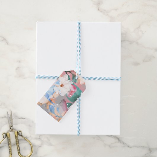 Waterverf Abstracte bloemen 1 Cadeaulabel (Met Touw)