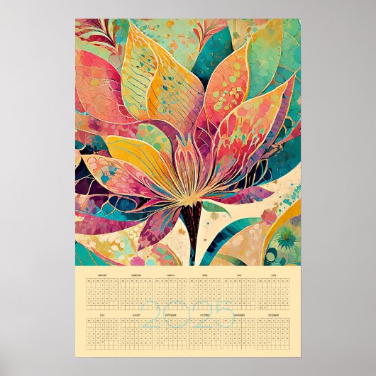 Waterverf abstracte bloemenkalender 2025 poster (Voorkant)