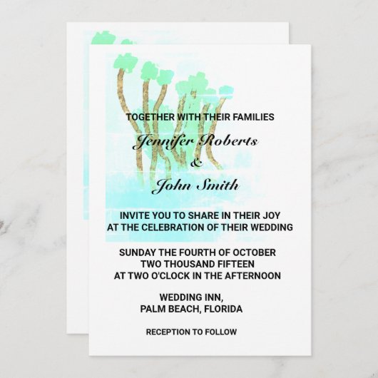 Waterverf Abstracte Bomen Blauwgroen Blauw Artsy W Kaart (Voorkant / Achterkant)