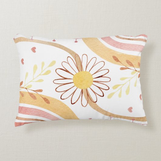 Waterverf Abstracte botanische bloem en regenboog Accent Kussen (Voorkant)