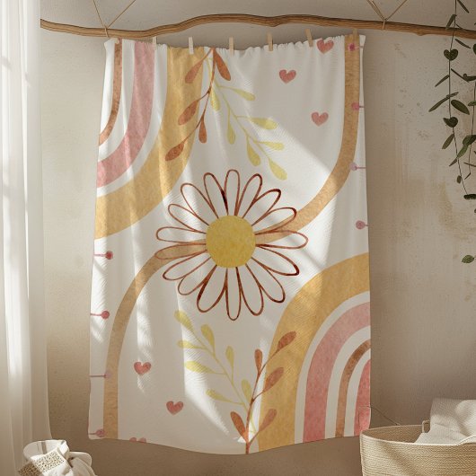 Waterverf Abstracte botanische bloem en regenboog Fleece Deken