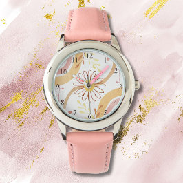 Waterverf Abstracte botanische bloem en regenboog Horloge