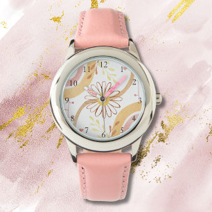 Waterverf Abstracte botanische bloem en regenboog Horloge