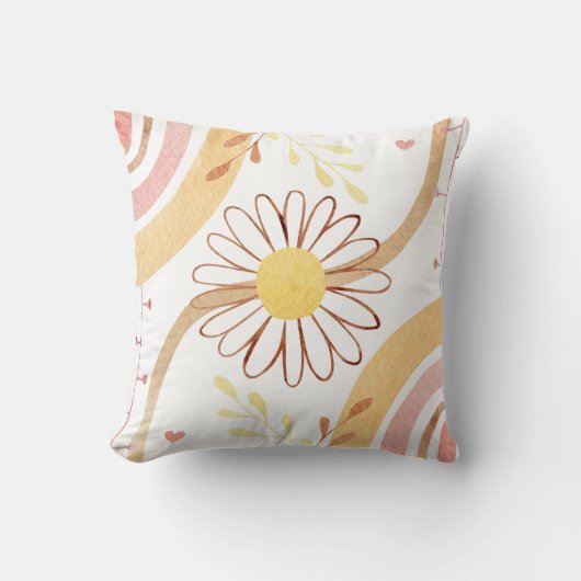 Waterverf Abstracte botanische bloem en regenboog Kussen (Voorkant)