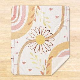 Waterverf Abstracte botanische bloem en regenboog Sherpa Deken